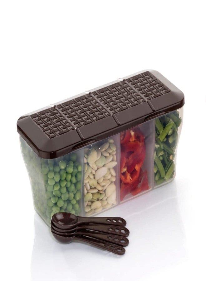 NIX-RO 4 section conainer for vegetables,dryfruits,spices,grocery,pickles,and multipurpose 4 in 1 box fo kitchen.-PACK OF 1(Brown) - Image 1